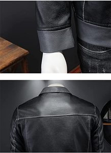 Chaqueta de cuero PU para hombre, chaqueta informal con cuello de solapa, contraste de Color - Product Image 5