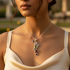 925 <b>Silver</b> Multi-Gemstone Pendant for Women Colorful Diamond Jewelry & Charms - Product Image 2