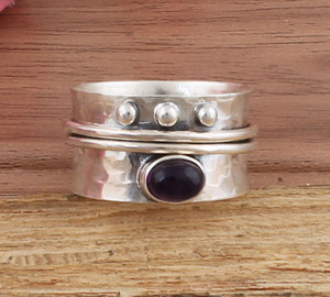 Wholesale 925 Sterling Silver Handmade <b>Spinner</b> <b>Ring</b> with Amethyst Gemstone Brass and Hammered Gift Idea - Product Image 1