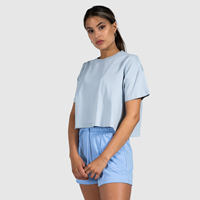 T-shirt court à manches courtes col en V pour femme, coupe ajustée, 100 % coton, respirant, style hip-hop, avec logo personnalisé, toutes saisons