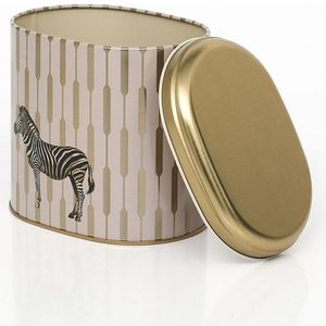 Lata Metálica Kontensan Safari Zebra de 1.4L, Turquía, 140x120x130mm, Forma Ovalada, Diseño de Cebra - Product Image 3