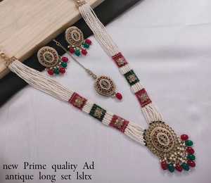 Forma ovalada hermoso Kundan & Pearl Work collar largo colgante chapado en oro cobre boda joyería con Mangtika y pendiente mujeres - Product Image 3