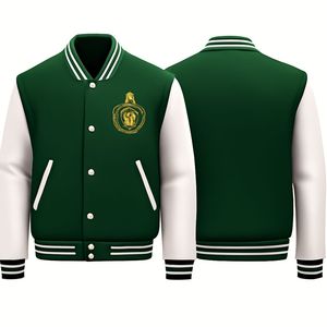 Veste pull ample à col montant et lettre brodée à l'avant en cuir et en laine pour universitaire, manteaux formels unisexes - Product Image 6