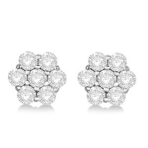 Boucles d'oreilles clous en or blanc 14 carats avec diamants en forme de fleur (1,01 ct) - Product Image 2