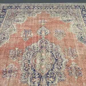 พรมวินเทจขนาด 6.3x10.7 ฟุต พรมตุรกี พรมขนสัตว์สีแดงลายปะติด - Product Image 3