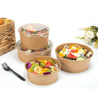 Bol en papier kraft jetable avec couvercle 500ml 1000ml Contenant alimentaire en papier pour soupe et salade à emporter