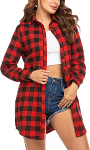 Chemise en flanelle à coupe régulière pour femmes en coton de haute qualité à manches longues, col tournant, bouton décontracté et écologique, respirant - Product Image 5