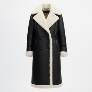 New Style Winter Wear Women Long Shearling <b>Coat</b> Black Leather Faux <b>Fur</b> Lined <b>Trench</b> <b>Coat</b> Warm Outerwear Customized <b>Trench</b> <b>Coat</b> - Product Image 1