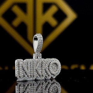 Pendentif Hip Hop personnalisé pour enfants et hommes, personnalisez votre lettre, votre numéro, bijoux en moissanite glacée, argent sterling - Product Image 4