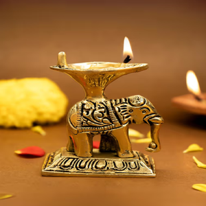 Ornately carved brass diya <b>lamp</b> with a detailed <b>lotus</b> petal design on a flared base, great for pooja, available at wholesale - Product Image 5