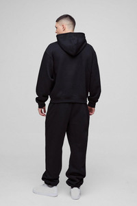 Survêtement à capuche Boxy surdimensionné noir poids lourd 500gsm 100% coton éponge française personnalisable bouffée imprimé Logo épais survêtement - Product Image 3
