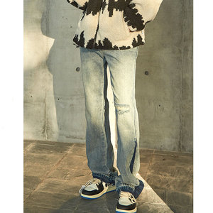 กางเกงยีนส์ทรงตรงผ้ายืดสีฟ้าอ่อนสำหรับผู้ชายกางเกงยีนส์ผ้ายืดสำหรับสตรีทแวร์แบบยืดได้สำหรับผู้ชายโลโก้ตามสั่ง100% - Product Image 4