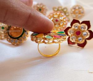 Kundan Ring For Her, Bridesmaid Gift, Festival And <b>Party</b> <b>Favour</b>, Haldi Mehendi Sangeet Gift, Diwali Eid Gift, Statement Ring - Product Image 2