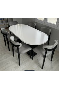 โต๊ะรับประทานอาหารรูปวงรีเรซิ่นสีขาวเงา DECORS ALL พร้อมฐานขาตั้งแบบร่องสีดำ 6 ที่นั่ง ดีไซน์ทันสมัยสำหรับใช้งานกลางแจ้ง รับประกัน 3 ปี - Product Image 5