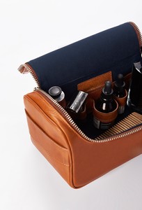Leather Cosmetic Case Medium Size Zipper Closure Portable Travel <b>Toiletry</b> Bag for Men Women Simple Style - Product Image 4