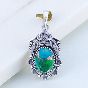 Paon Turquoise Pierres Précieuses Pendentifs En Argent Prix De Gros Bijoux En Argent 925 Pendentifs En Argent - Product Image 2