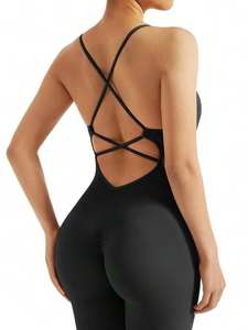 Mono Deportivo de Yoga con Espalda Cruzada para Mujer, Leggings Ajustados, Body para Gimnasio, Fitness, Ejercicio, Ropa Deportiva, Traje de Una Pieza, Faja Moldeadora con LOGO - Product Image 6