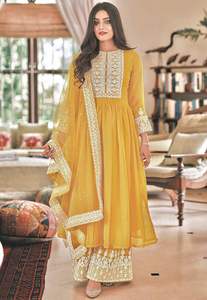 Vêtements ethniques traditionnels Georgette avec broderie de paillettes travail Anarkali Kurti et Dupatta prix de gros robe indienne pour les femmes - Product Image 3