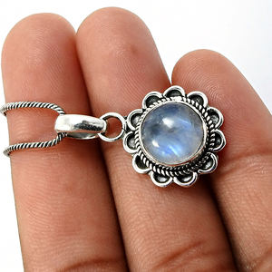 Collier pendentif à breloques de luxe en pierre de lune arc-en-ciel naturel pour femmes 925 bijoux en argent Sterling minimaliste en pierre de naissance - Product Image 3