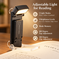 Lampe de lecture LED rechargeable par USB avec batterie 500 mAh, 3 modes d'éclairage, 5 niveaux de luminosité et fonction de mémoire de mode