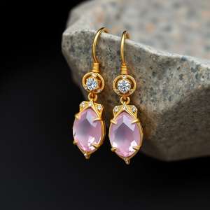 Pendientes de lujo para mujer, joyería de moda, pendientes de cuarzo rosa, venta al por mayor, a granel para mujeres y niñas - Product Image 3