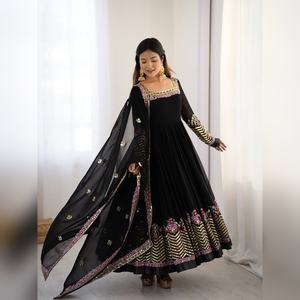 Elegant Embroidered Sequence Designer Anarkali <b>Three</b> Piece Set Heavy Georgette Luxury Gown Wedding Sponsor - Product Image 6