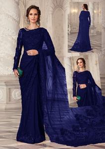 Vestido de gasa bordado con trabajo manual pesado, novedad, India, paquistaní, Saree, gran oferta, 2023 - Product Image 5