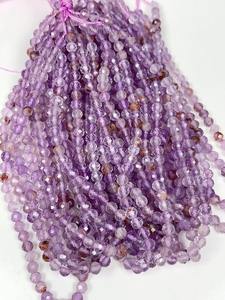 Grade AA Genuine Natural <b>Purple</b> Brown Super Crystal Phantom Amethyst Cacoxenite Quartz Faceted Beads 15.5" Strand 3-4mm - Product Image 6