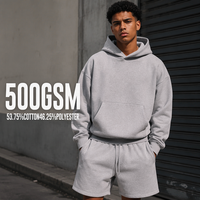 Ensemble de survêtement pour homme surdimensionné, personnalisé, en molleton épais 500 g/m², respirant et chaud, style streetwear décontracté, 2 pièces (hoodie et short)
