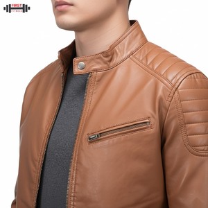 Chaqueta de Motociclista de Invierno para Hombre, Personalizada, de Cuero Vacuno Marrón de Alta Calidad, con Decoración Bordada, Estilo Racer Bomber, Impermeable y Resistente al Viento - Product Image 4