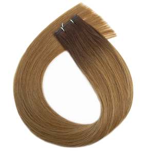 Extensions de cheveux Remy Micro Weft 22-30 pouces, ondulation naturelle pour ombré brun foncé blond caramel # 2T8B Double Drawn - Product Image 1