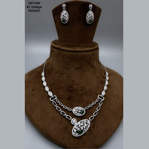 Ensemble de bijoux de collier pendentif en Zircon de pierre précieuse d'émeraude de mariée ensemble de bijoux de luxe en argent Sterling 925 Zircon bijoux collier boucles d'oreilles ensemble - Product Image 1