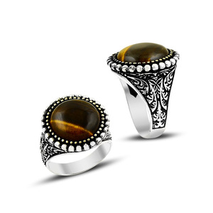 925 Sterling Silver Turkish Design <b>Men</b> Tiger Eye Stone New Design <b>Ring</b> Trendy Fashion Statement Jewellery <b>Men</b> Accessories - Product Image 3
