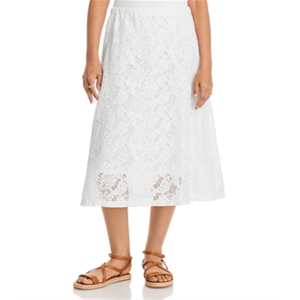 Gonna a trapezio in pizzo bianco con vita elasticizzata, ricami e decorazioni a balze, in morbido cotone e chiffon di seta, stile dolce primaverile XS - Product Image 1