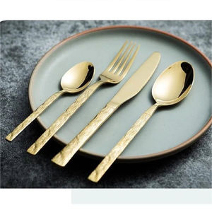 Ensemble de couverts en acier inoxydable poli miroir avec revêtement PVD couleur or, prix le plus bas, cuillère, fourchette, couteau, 10 ensembles MOQ - Product Image 1