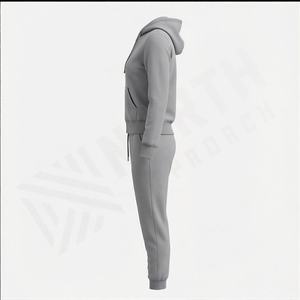 Survêtements en molleton de coton pur pour femmes élégants Logo personnalisable Étiquette de haute qualité Ensembles pour femmes Premium Doux et chaud Vêtements de sport de gym - Product Image 3