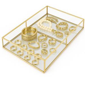 ถาดกระจกโลหะสำหรับตกแต่งมีสไตล์สีทองออกแบบมาเพื่อสะท้อนและเน้นเครื่องประดับที่ดีที่สุดของคุณอย่างสวยงาม - Product Image 1