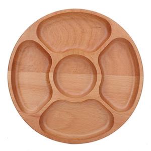 Plateau de service rond en bois de hêtre à compartiments - Assiette à noix et à collations en bois divisée - Plateau d'apéritif en bois naturel - Product Image 3