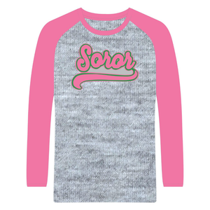 Camiseta de Manga Corta Raglán Heather Grey Soror, Camiseta Rosa y Verde para Mujeres de Hermandad Griega, Estilo Universitario, Veraniego, con Diamantes - Product Image 5