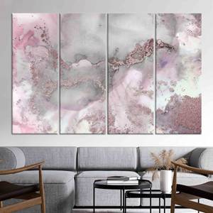 Impresión en vidrio con tinta alcohólica brillante - Arte en lienzo de mármol rosa y gris, JUEGO DE 4 LIENZOS - Product Image 1