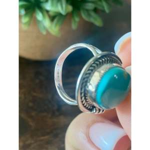 Handmade Boho Royston Turquoise & Sterling <b>Silver</b> <b>Ring</b> Navajo Made <b>Statement</b> Piece for Everyday Wear IGI Certified Size 8.5 - Product Image 6
