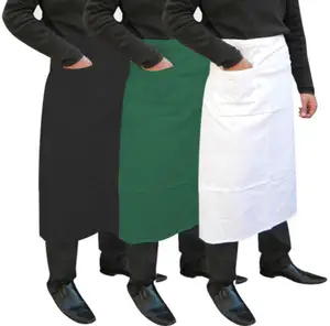Avental de chef longo para chef, avental de bistrô para garçom, avental de bolso para café e café, com bolso, avental de algodão poli para cozinha