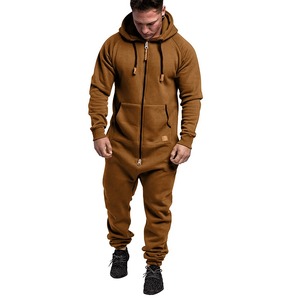 Nouveau design personnalisé combinaison pyjamas pantalons de sport à manches longues couleur unie épissage décontracté pull à la mode hommes fermeture éclair à capuche - Product Image 3