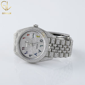 High Quality Iced Out Round Cut Labgrown Diamond Round Bezel Arabic Number Dial Auto Date Wrist <b>Watch</b> - Product Image 2