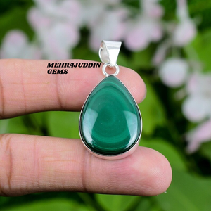 Collier pendentif en argent sterling 925 fait à la main pour enfants, tendance, en forme de poire, avec pierre précieuse malachite, avec poinçon 925 - Product Image 5