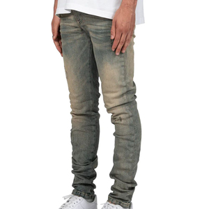 Pantalones vaqueros de talla grande hechos a medida para hombre, diseño recto ajustado con botones, bigotes, tela vaquera, logotipo en la cintura, precio al por mayor - Product Image 3