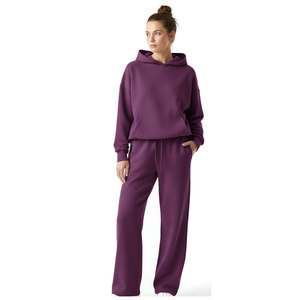 Conjunto de dos piezas de chándal para mujer 2026 de fabricantes de ropa, estilo urbano, 100% algodón, largo, liso, vintage, con parches altos - Product Image 4