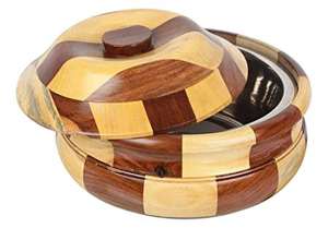 Wooden Chapati Box Casserole round Shape Roti <b>Serving</b> Box <b>with</b> Carved Design and <b>Lid</b> for Lunches - Product Image 4