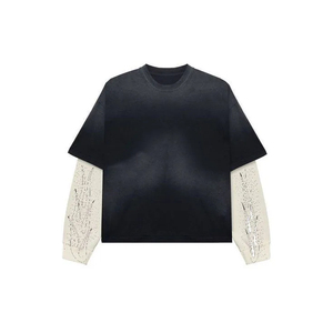 เสื้อยืดคุณภาพสูงผ้าฝ้ายหนานุ่มทรงหลวมแบบดิสเทรส แขนเสื้อคู่ทรงบ็อกซี่ เสื้อยืดสั่งทำพิเศษสำหรับผู้ชาย - Product Image 4