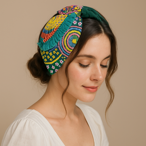 Diadema de Tela Bordada con Cuentas Multicolores Hecha a Mano, Accesorio para el Cabello de Moda Boho Premium para Mujeres y Niñas, Forro Interior Suave - Product Image 3